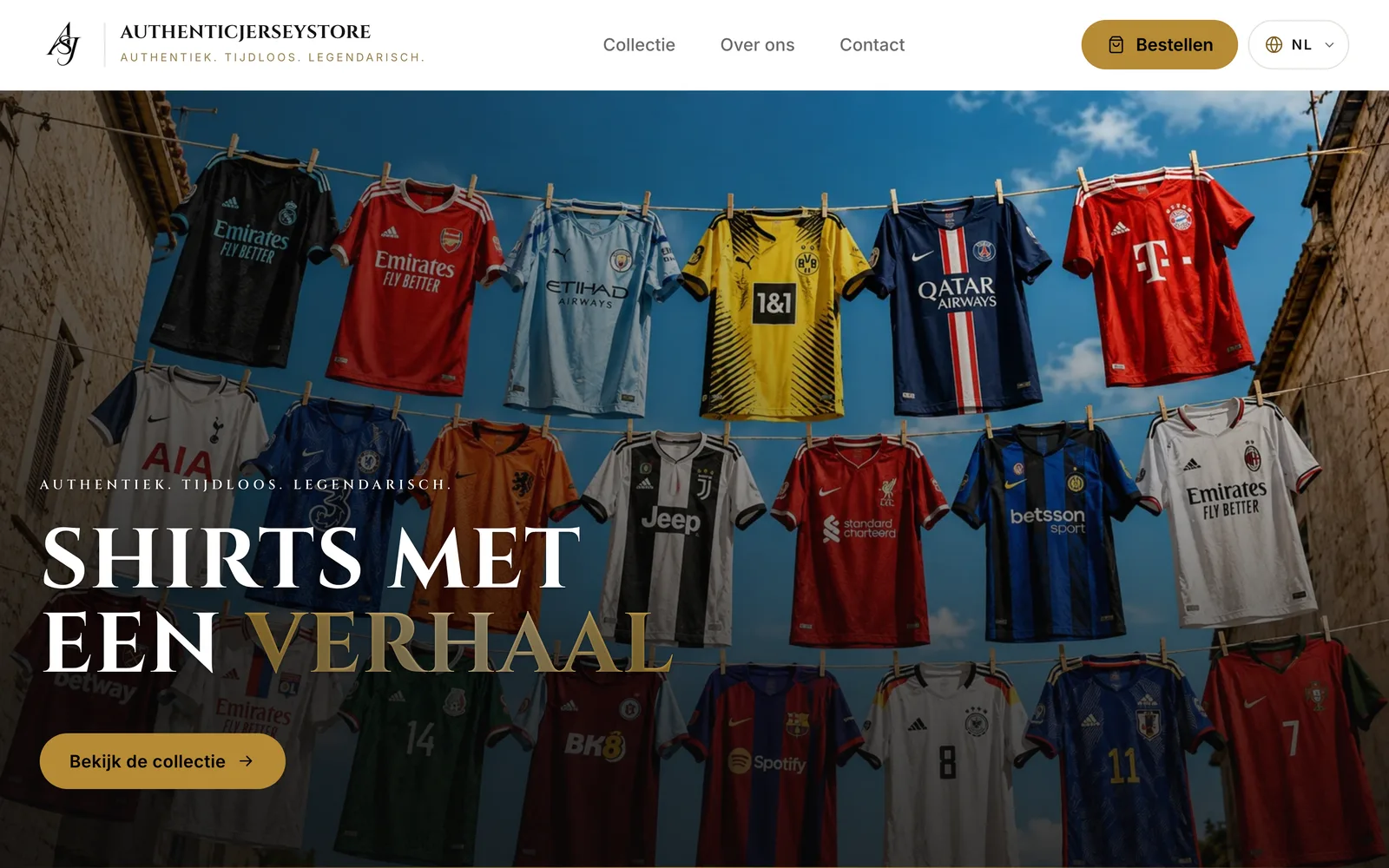 Screenshot van de website van Authentic Jersey Store