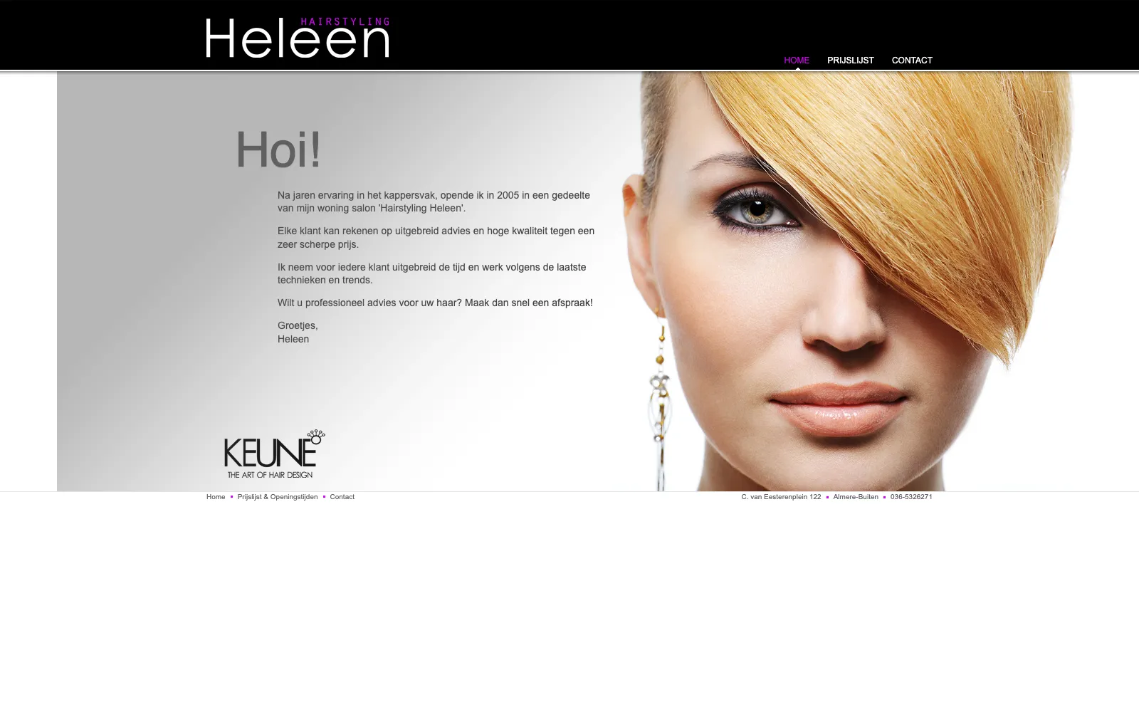 Screenshot van de oude website van Hairstyling Heleen