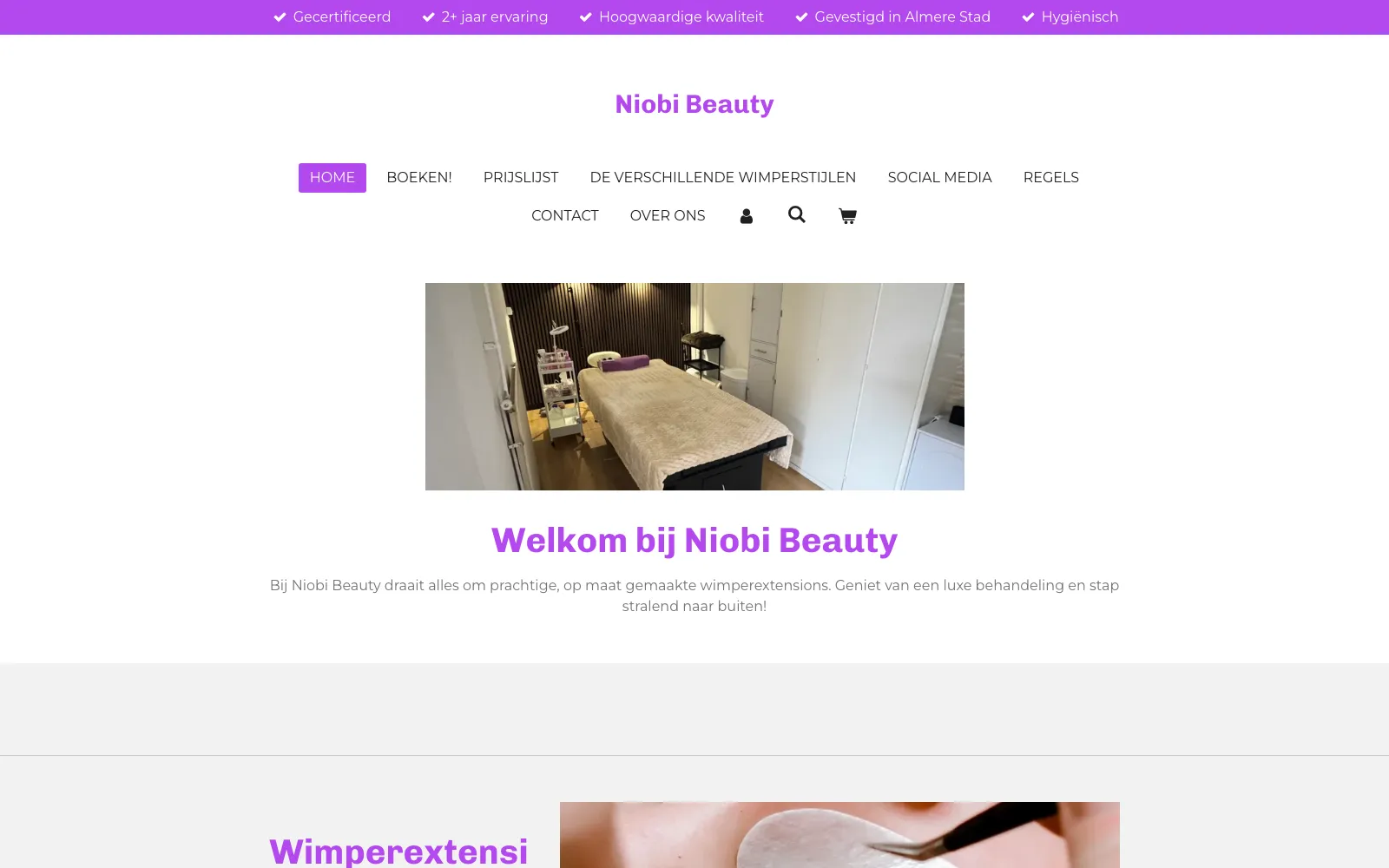 Screenshot van de oude website van Niobi Beauty